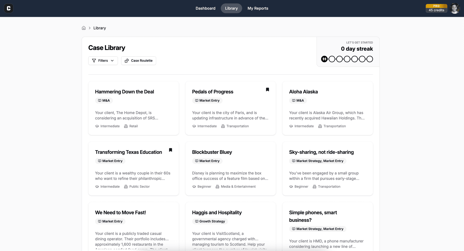 CaseTutor Platform Interface